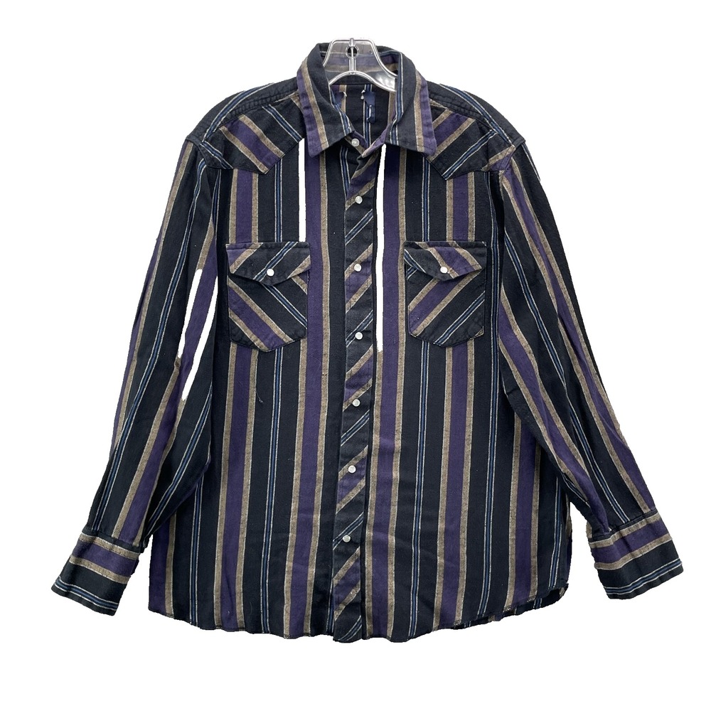 Vintage Wrangler Western Shirt Men's XL Purple Stripe Pearl Snap Workwear Cowboy